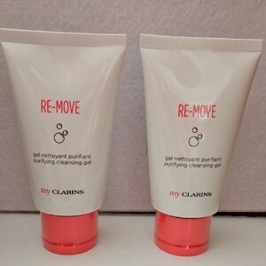 Clarins RE-MOVE Purifying Cleansing Gel - White with Pink Accents, Lot Of 2
